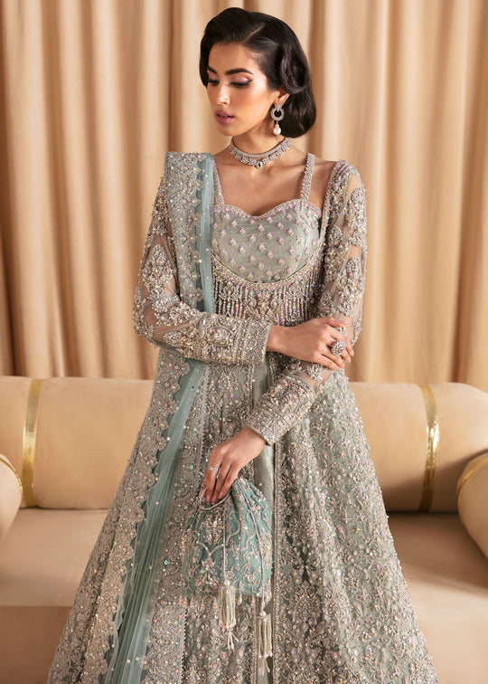 New Premium Ice Blue Embroidered Pakistani Wedding Dress Pishwas Lehenga 2023