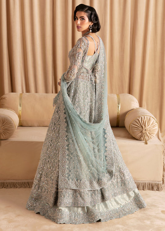 New Premium Ice Blue Embroidered Pakistani Wedding Dress Pishwas Lehenga