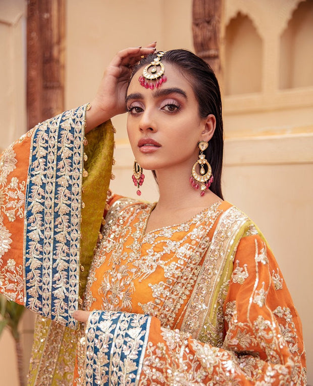 New Premium Orange Heavily Embellished Pakistani Salwar Suit Wedding Wear
