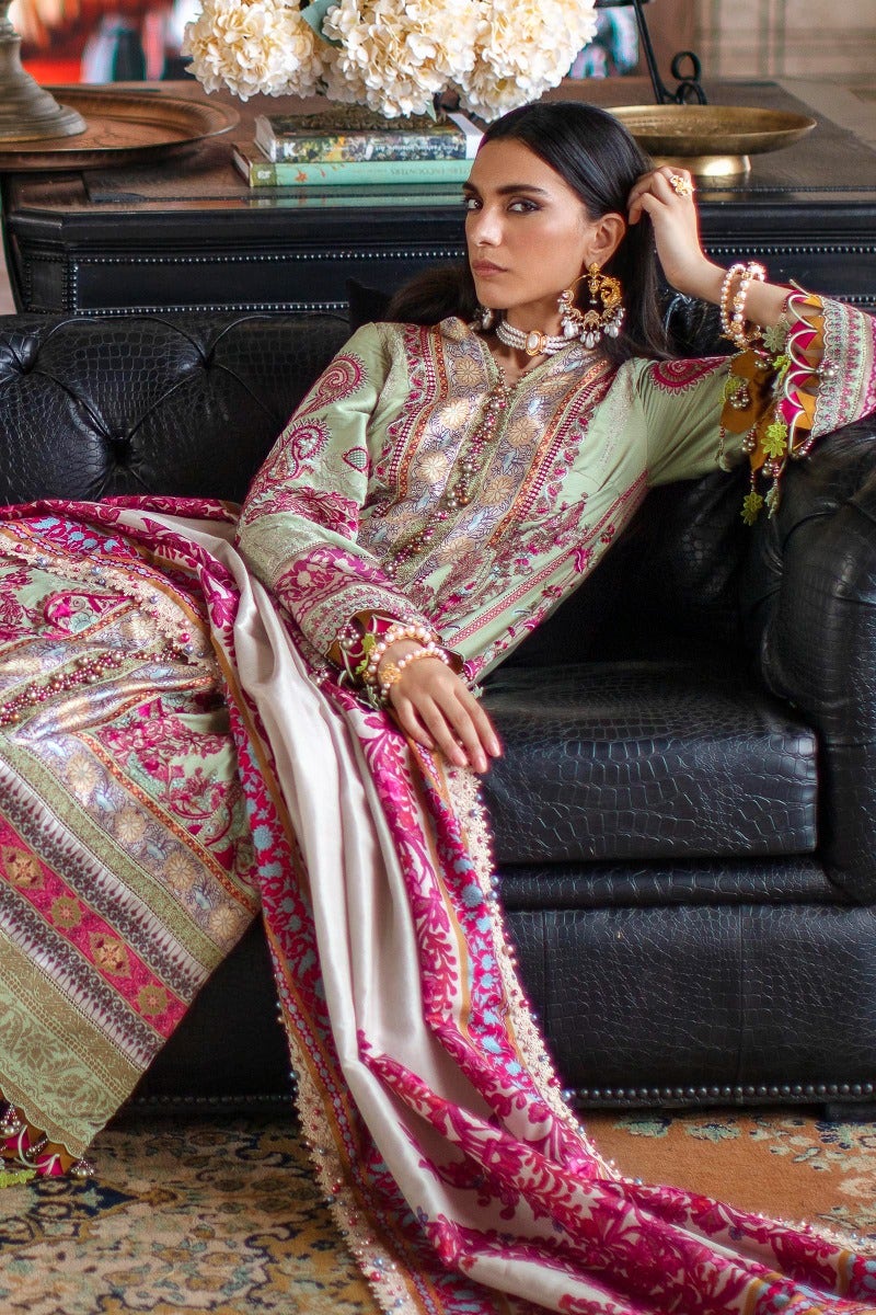 New Premium Sage Green Embroidered Pakistani Kameez Salwar Suit 2023