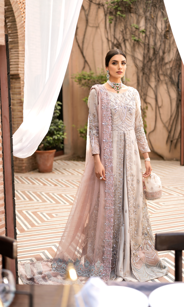 Elegant Offwhite Pure Kathan Pakistani Bridal Dress