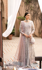 Elegant Offwhite Pakistani Bridal Dress with Peach Accents