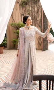 Elegant Offwhite Pakistani Bridal Dress with Peach Accents