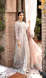 Elegant Offwhite Pakistani Bridal Dress with Peach Accents