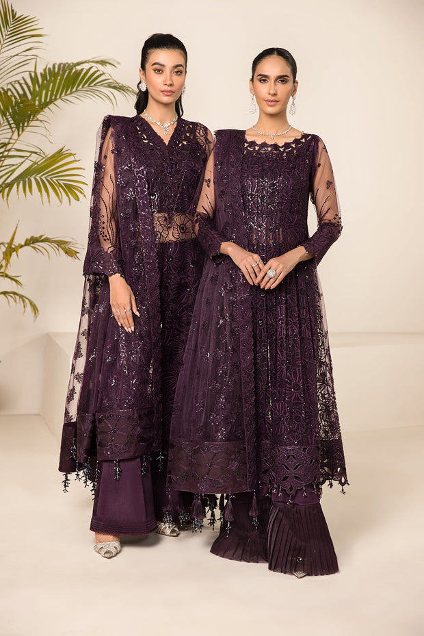 New Purple Net Embroidered Pakistani Salwar Kameez Dupatta Suit 2023