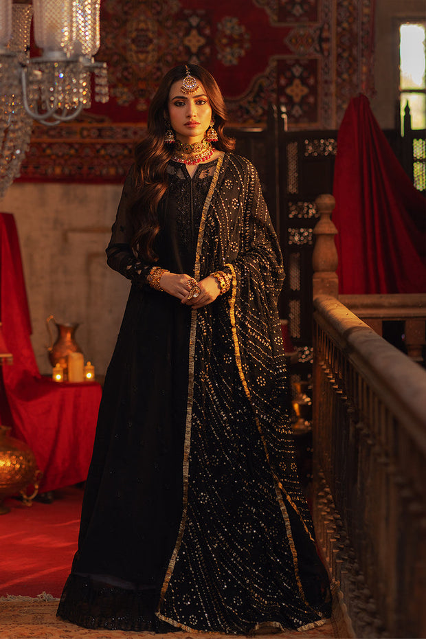 New Regal Black Embroidered Pakistani Party Wear Dupatta Long Frock Style In United States