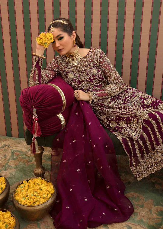 New Regal Plum Embroidered Pakistani Wedding Dress Kameez Trousers