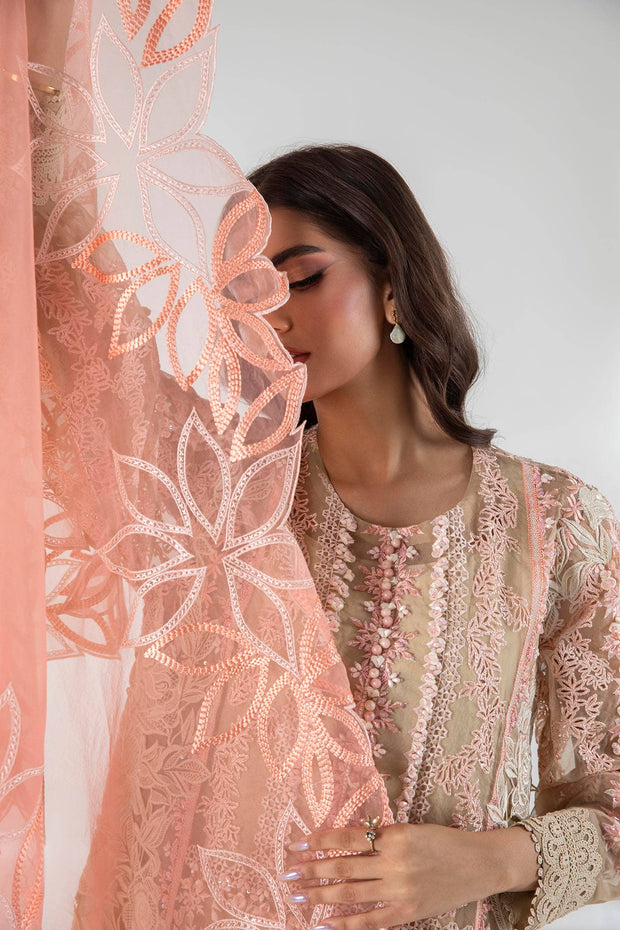 New Royal Beige and Tea Pink Luxury Pret Long Shirt Pakistani Salwar Kameez
