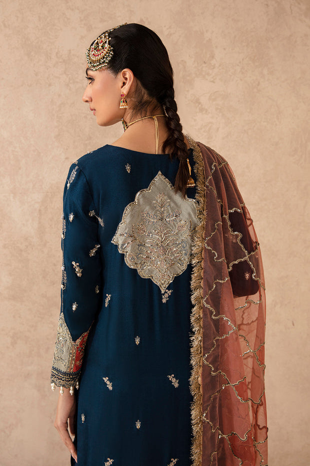 New Royal Blue Embroidered Pakistani Kameez Sharara with Dupatta Suit