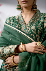 New Royal Bottle Green Embroidered Pakistani Wedding Dress Kameez Sharara