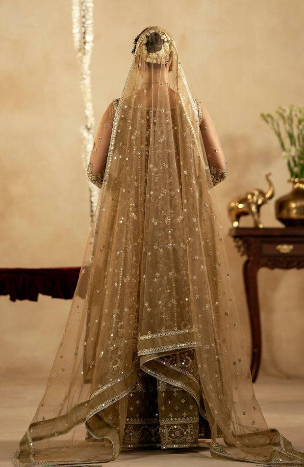 New Royal Golden Embroidered Pakistani Wedding Dress Pishwas Frock