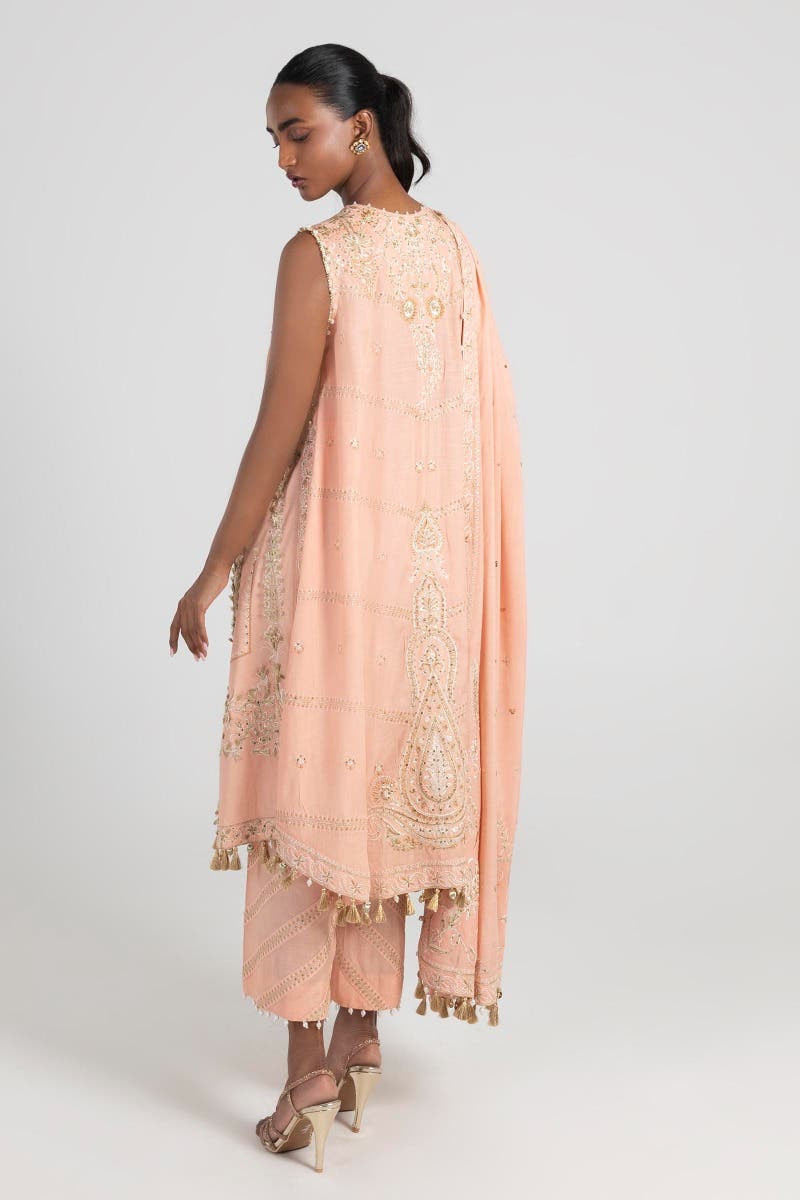New Royal Peach Luxury Pret A-Line Cut Style Pakistani Salwar Kameez