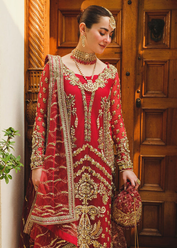 New Royal Red Embroidered Pakistani Wedding Dress in Kameez Sharara Style