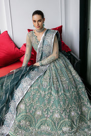 New Sea Green Embroidered Pakistani Wedding Dress in Kalidar Pishwas Style 2023