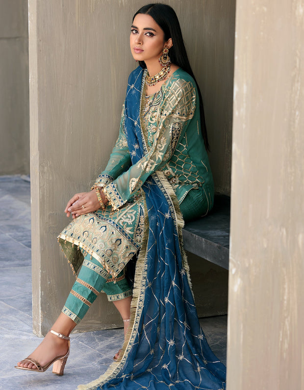 New Sea Green Hand Embellished Pakistani Kameez Salwar Suit 2023