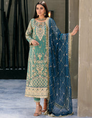 New Sea Green Hand Embellished Pakistani Kameez Salwar Suit Blue Dupatta