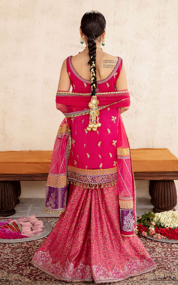 New Shocking Pink Hand Embellished Pakistani Party Dress Kameez Gharara