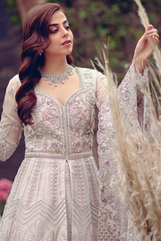 New Silver Heavily Embellished Pakistani Wedding Dress in Pishwas Style 2023