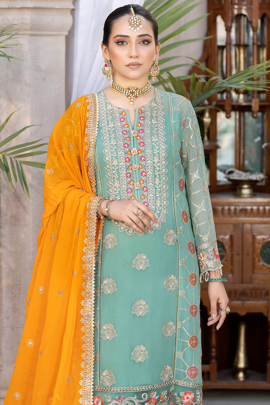 New Sky Blue Heavily Embroidered Pakistani Kameez Salwar Suit Dupatta