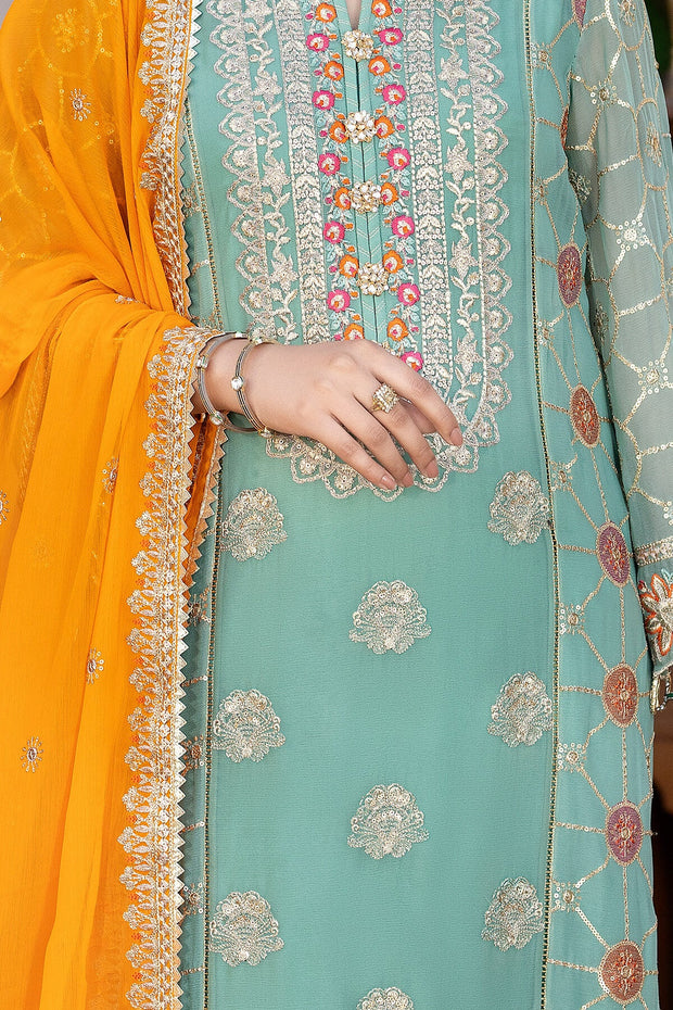 New Sky Blue Heavily Embroidered Pakistani Kameez Salwar Suit Dupatta 2023