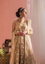 New Sparkling Golden Embroidered Pishwas Lehenga Wedding Dress