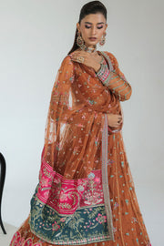 New Sunehri Rust Embroidered Pakistani Wedding Dress in Pishwas Style 2023