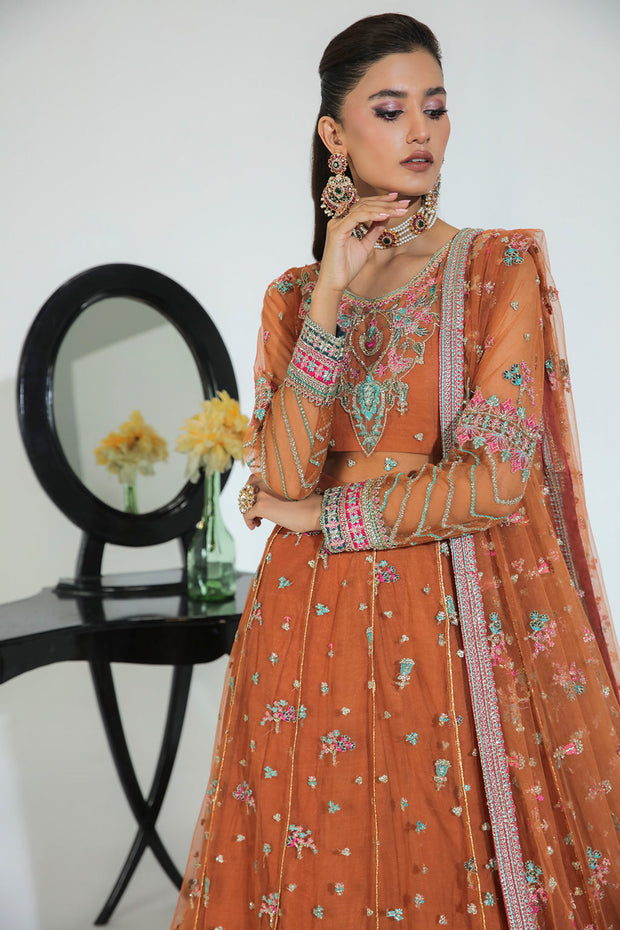 Sunehri Rust Pakistani Wedding Dress in Pishwas Style LARGE Sunehri Rust Pakistani Wedding Dress in Pishwas Style LARGE