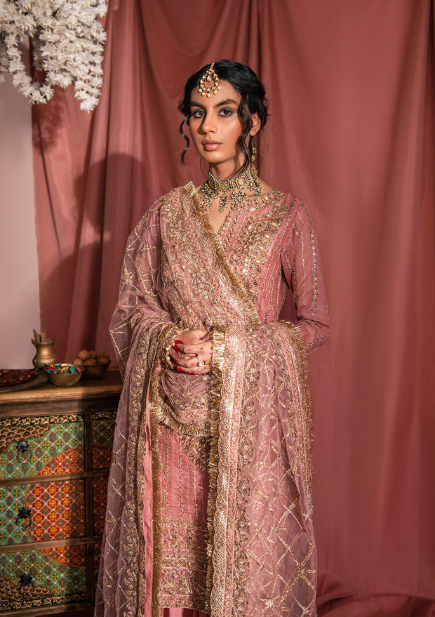 New Tea Pink Embroidered Kameez Sharara Dupatta Pakistan Wedding Dress