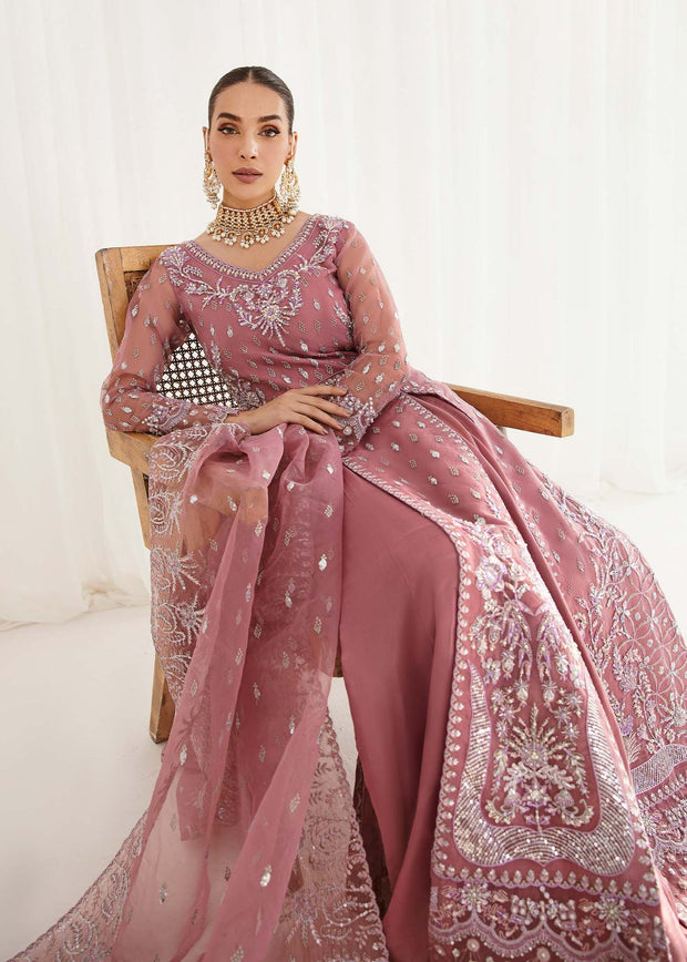 New Tea Pink Embroidered Pakistani Wedding Dress in Gown Sharara Style