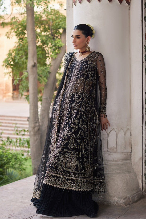 New Traditional Black Embroidered Pakistani Wedding Dress Gown Sharara