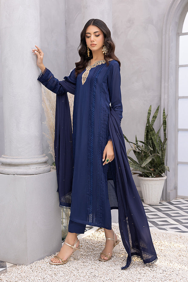 Traditional Blue Pakistani Salwar Kameez with Dupatta – Nameera by Farooq