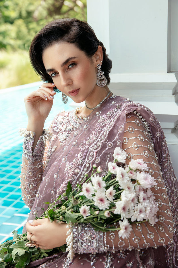 New Traditional Lilac Embroidered Pakistani Wedding Wear Long Pishwas Frock