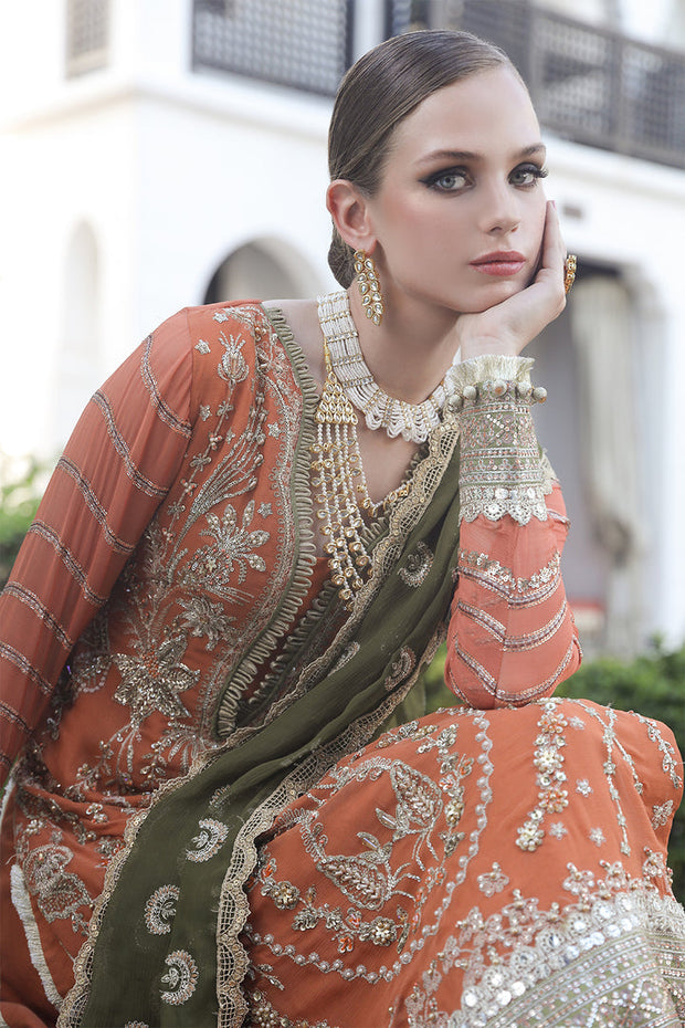 New Traditional Orange Embroidered Kameez Sharara Pakistani Wedding Dress