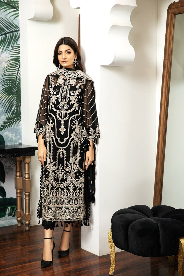 New Traditionally Embellished Black Pakistani Salwar Kameez with Dupatta