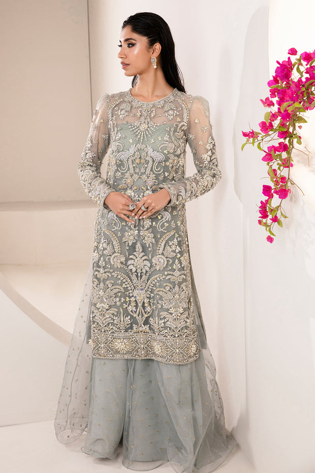 Turquoise Embroidered Pakistani Wedding Dress in Gahrara Kameez Style