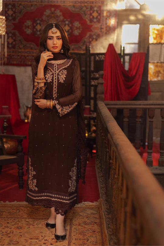New Walnut Brown Embroidered Pakistani Salwar Kameez Dupatta Suit In USA