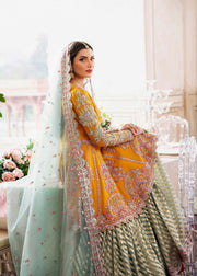 New Yellow Blue Contrast Embroidered Pakistani Party Wear Sharara Kameez