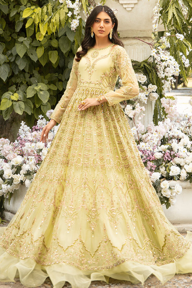 New Yellow Lime Heavily Embellished Pishwas Pakistani Wedding Dress 2023