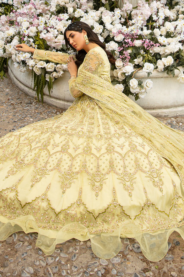 New Yellow Lime Heavily Embellished Pishwas Pakistani Wedding Dress