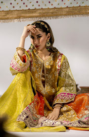 New Yellow Pakistani Wedding Dress in Embroidered Kameez Sharara Style 2023