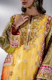 New Yellow Pakistani Wedding Dress in Embroidered Kameez Sharara Style