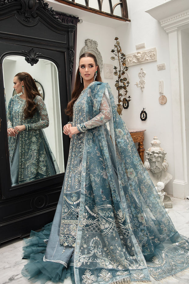 New Zinc Shade Embroidered Pakistani Wedding Dress Gown Style Pishwas 2023