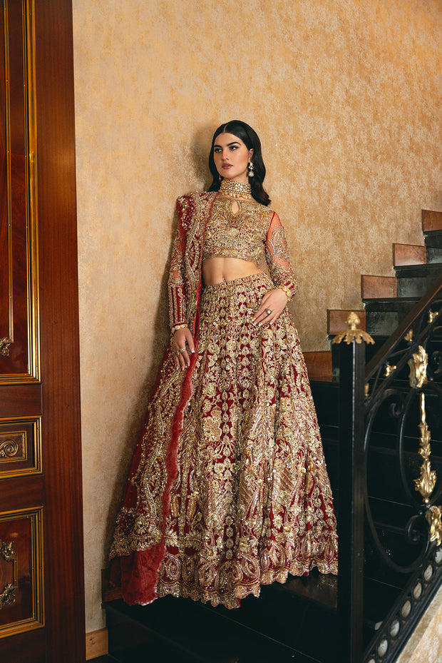 Scarlet Red Pakistani Bridal Dress with Intricate Embroidery