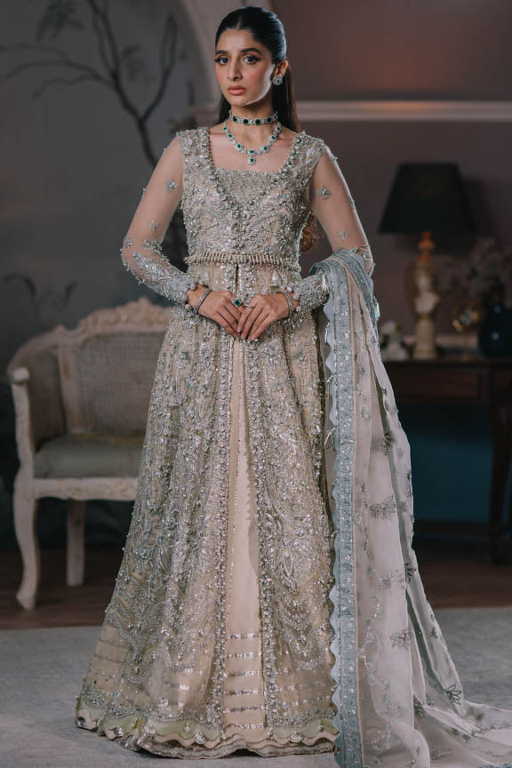 Nude Heavily embellished Pakistani Wedding Dress Gown Pishwas Style