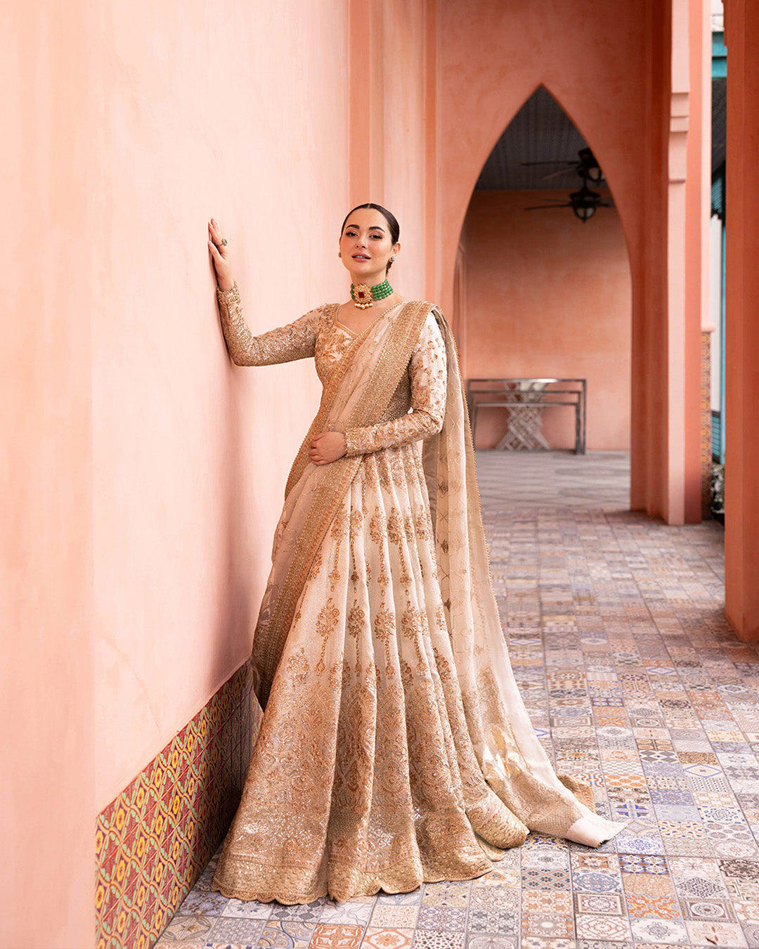 Off-White Pishwas Style Pakistani Wedding Dress