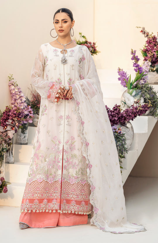 Off White Embroidered Long Pakistani Salwar Kameez with Dupatta