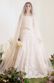 Off White Embroidered Pakistani Wedding Dress in Fairy Gown Style
