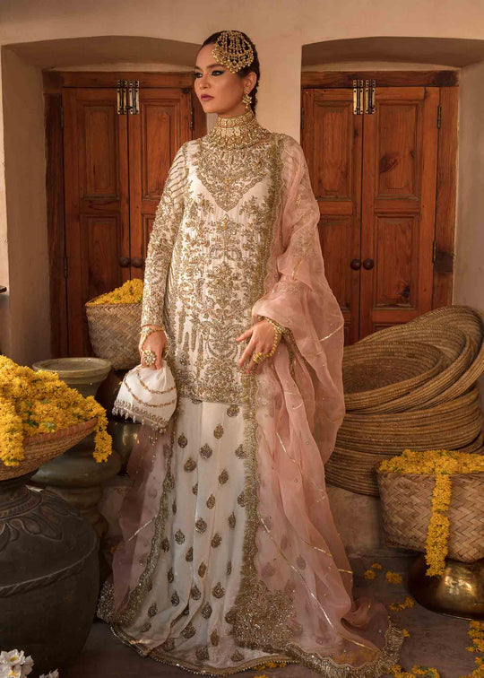 Off White Embroidered Pakistani Wedding Kameez Sharara – Nameera