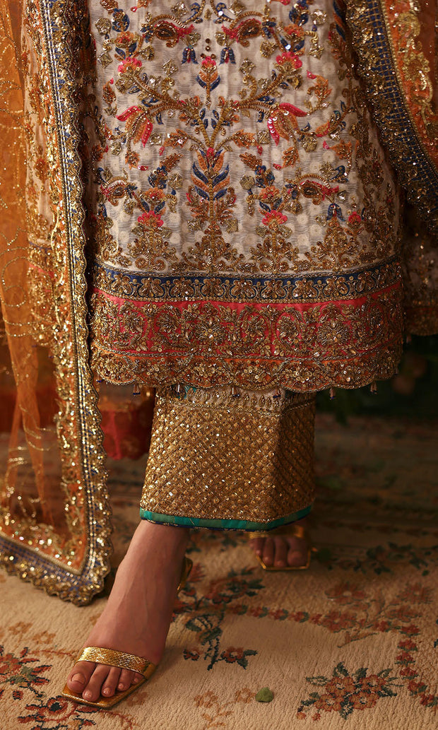 Off White Kameez Trouser Style Pakistani Wedding Dress