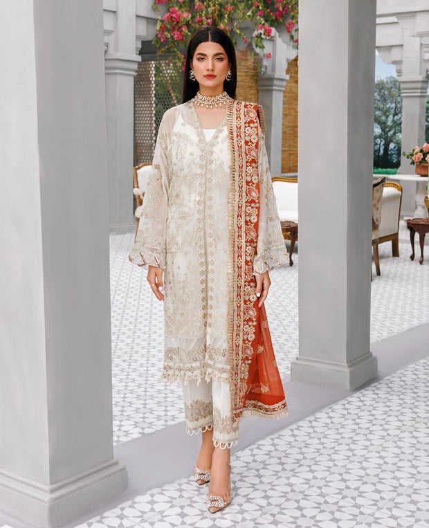 Off White Pakistani Salwar Kameez Dupatta For Party Wear